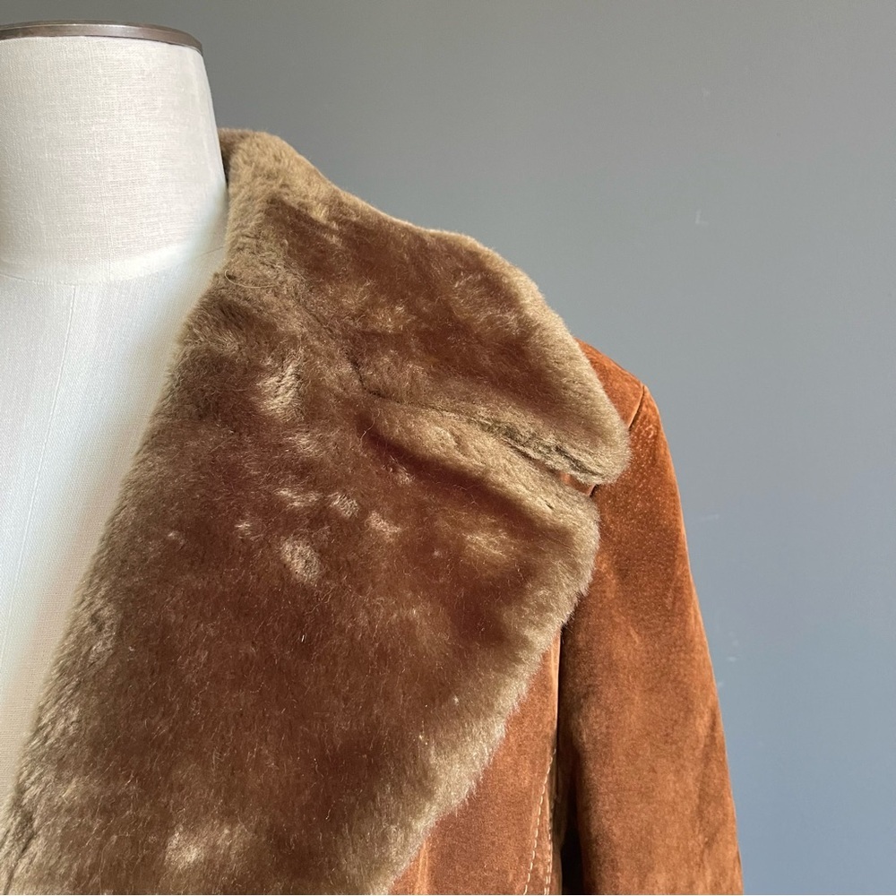 Vintage Shearling Suede Coat Saddle Brown 70s Ranch Cabincore Heritage Outdoor - Picture 4 of 8
